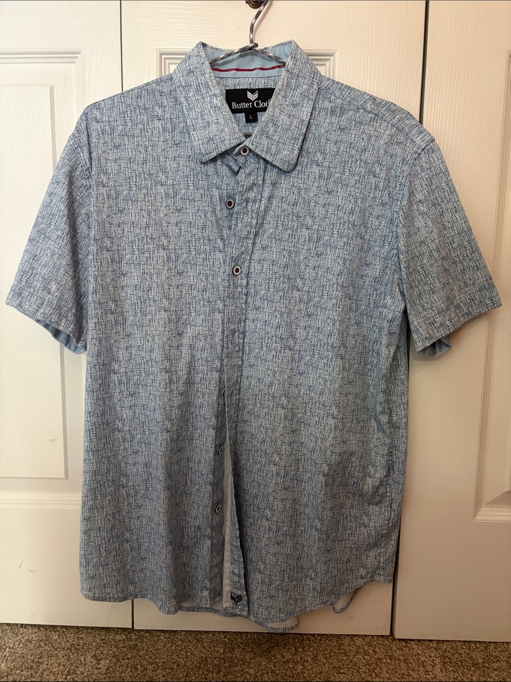 Butter Cloth Short Sleeve Casual Button-Down Shirt - Light Blue Heather